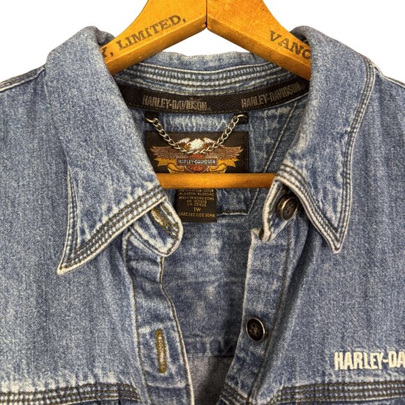 Vintage Harley Davidson Women’s Denim Vest Western Moto Style Bikercore - Picture 4 of 6
